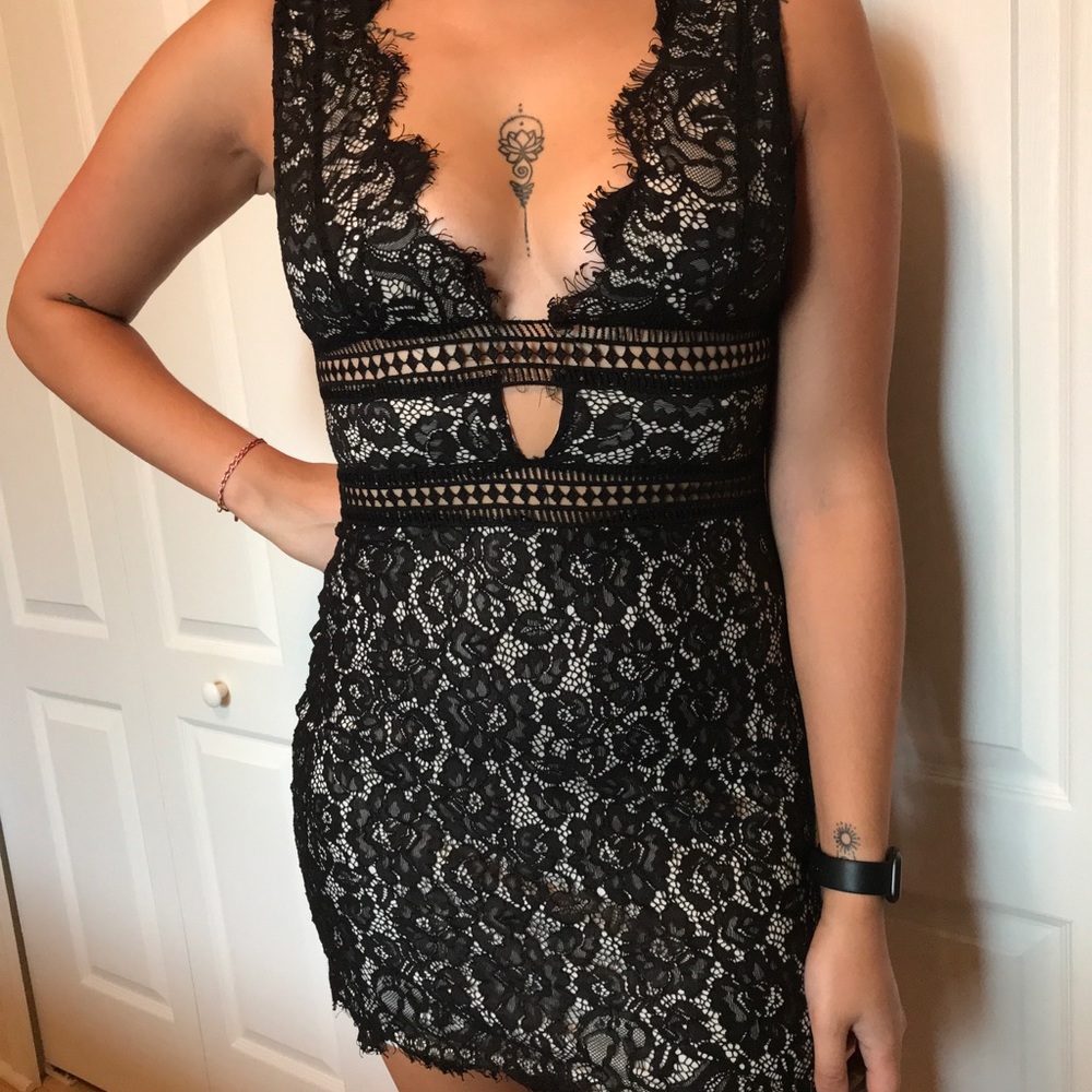 CBR Sexy Lace Dress Plunging Neckline Black